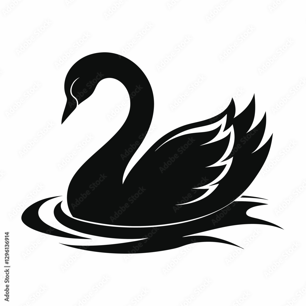 Obraz premium A black silhouette of a swan gracefully floating on water, 