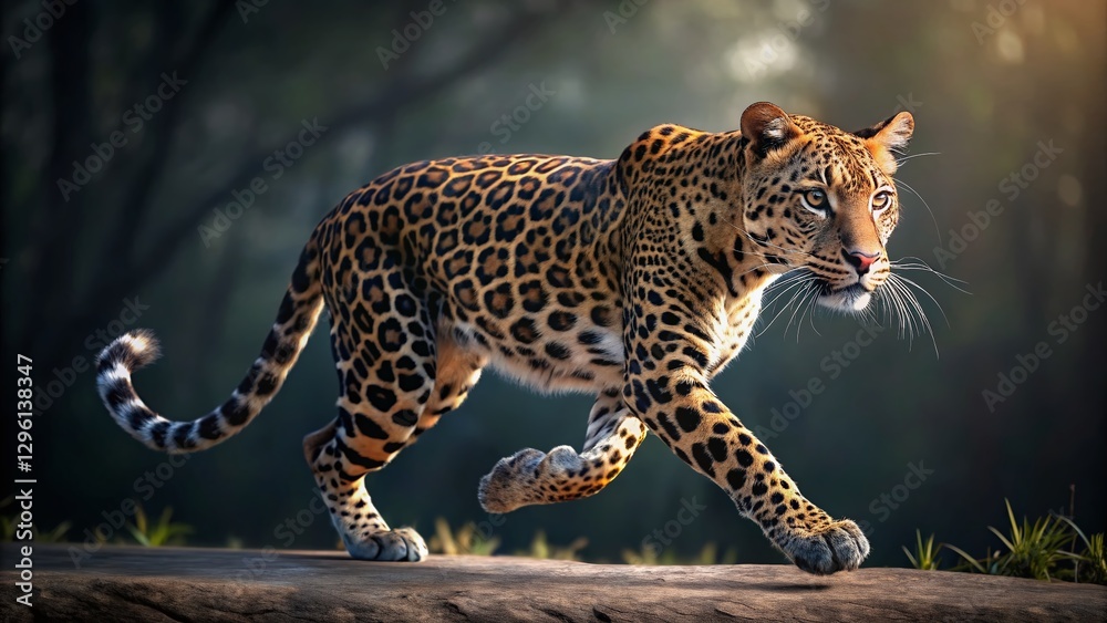 Anthropomorphic Leopard Running Bipedally - Stock Photo of a Realistic Big Cat Anthropomorphic Leopard Running Bipedally - Stock Photo of a Realistic Big Cat