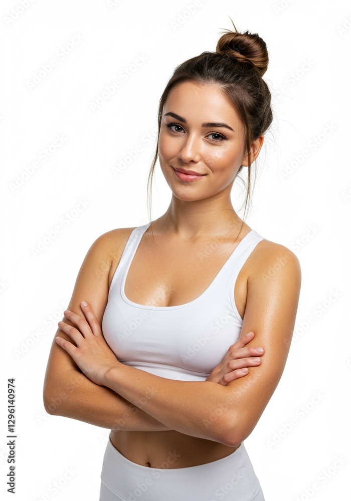 beautiful young woman standing straight arms crossed wearing yoga clothes healthy lifestyle beautiful young woman standing straight arms crossed wearing yoga clothes healthy lifestyle