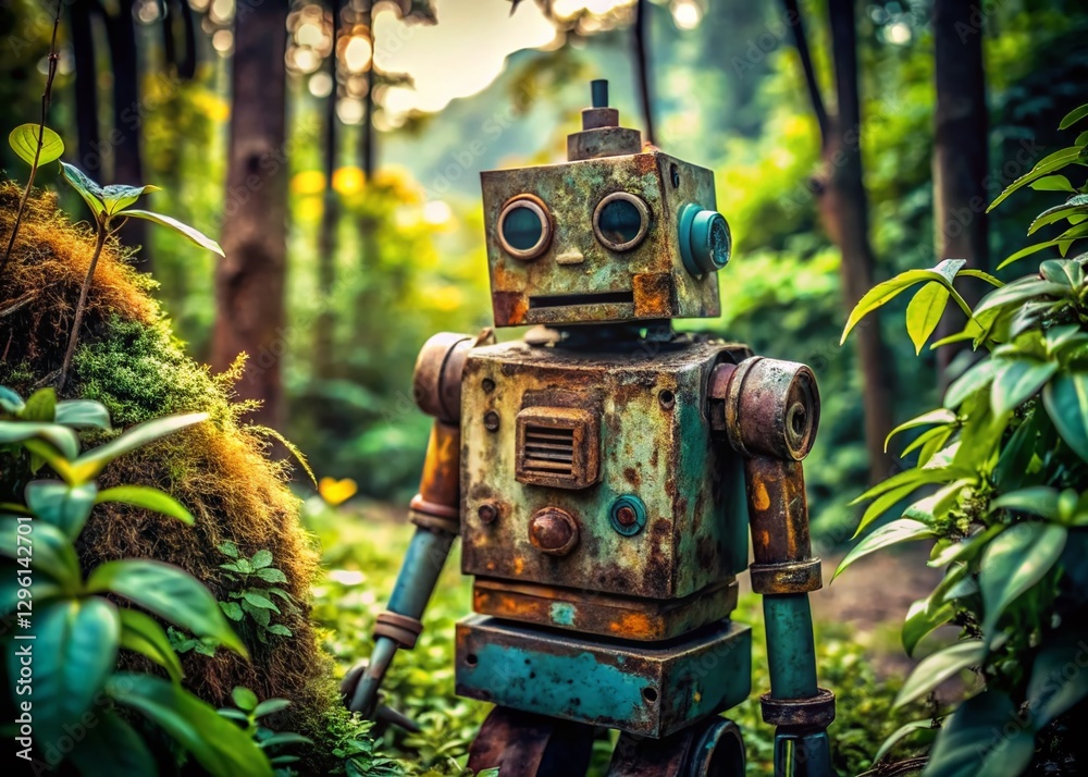 Obraz premium Artificial Life's Ironic Beauty: A Candid Glimpse of Robotic Existence