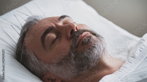 Rare illness patient receiving acupuncture therapy for pain relief. Featuring alternative healing and relief
