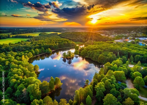 Augusta Georgia Sunset: Aerial View of Forest and Pond - Stunning Landscape Photography