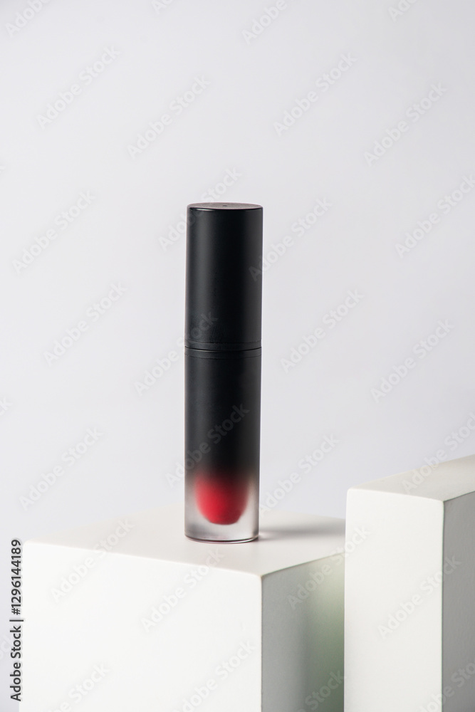 Mockup of black blank thin tube - mascara, lip gloss, gel, eyeliner, oil, etc. Cosmetic package with stylish props on white background. Mockup of black blank thin tube - mascara, lip gloss, gel, eyeliner, oil, etc. Cosmetic package with stylish props on white background.