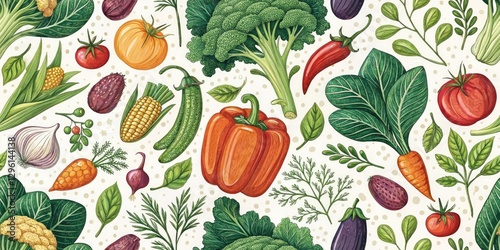 Organic Vegetable Illustrations: Fresh Produce, Natural Backdrop, Farm-to-Table Design
