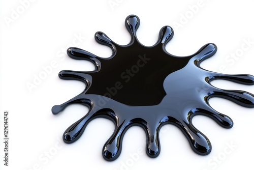 Black ink splash isolated on a white background, 3D rendering. Isolated illustration of black oil or paint splashes photo