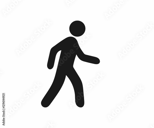 Simple black and white illustration of a person walking.