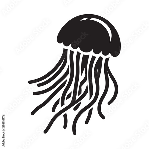 Weightless Jellyfish silhouette, suspended in the ocean’s flow - Jellyfish illustration - Minimalist Jellyfish vector - Fish silhouette
