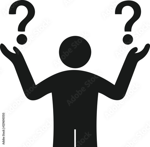 Illustration of a person with question marks, symbolizing uncertainty.