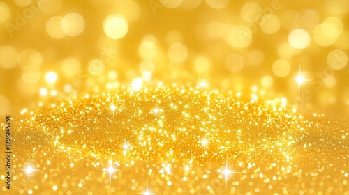 Abstract golden background with bokeh effect and shining defocused glitters. Festive gold texture for Christmas, New Year, birthday, celebration, greeting, victory, success, magic party.