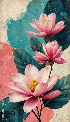 Magnolia flowers.  Pattern for printing on wall decorations, covers, leaflets