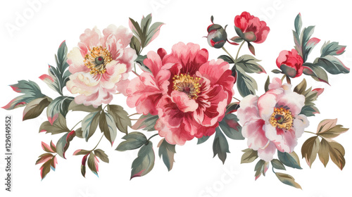 Fototapeta Naklejka Na Ścianę i Meble -  Blooming peonies creating a stunning floral arrangement on transparent background