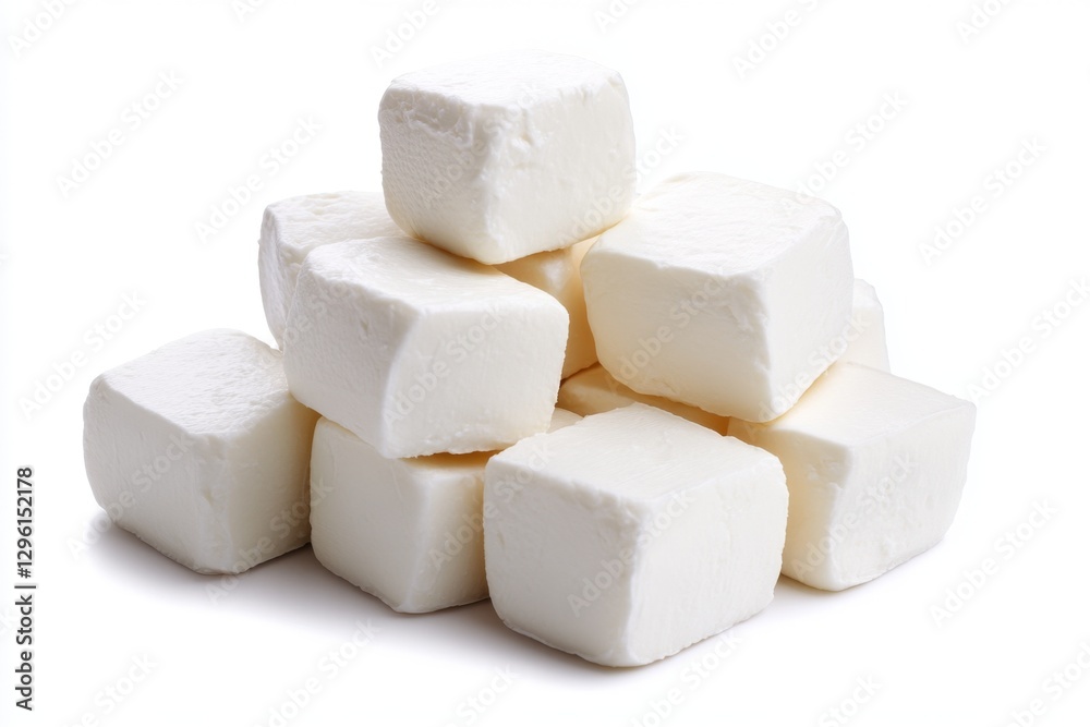A pile of mozzarella cheese isolated on a white background, a studio shot, photorealistic, high-resolution photography A pile of mozzarella cheese isolated on a white background, a studio shot, photorealistic, high-resolution photography