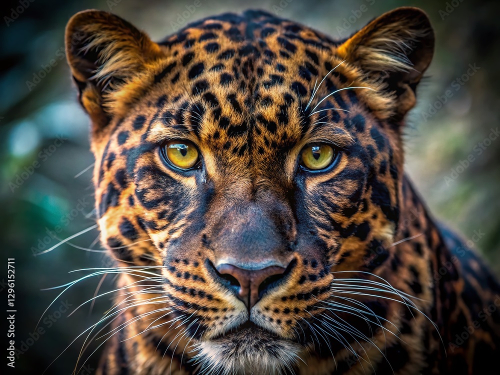 Obraz premium Black Leopard Fur Close-Up: Dark Spots, Luxurious Texture Background. High-resolution stock photo of wildcat fur with intricate patterns, ideal for design projects and nature themes.