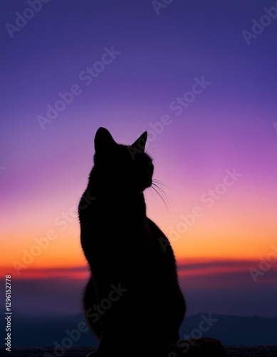 シンプルな色彩グラデーションを背景に、モダンでクリーンな印象の猫のシルエット