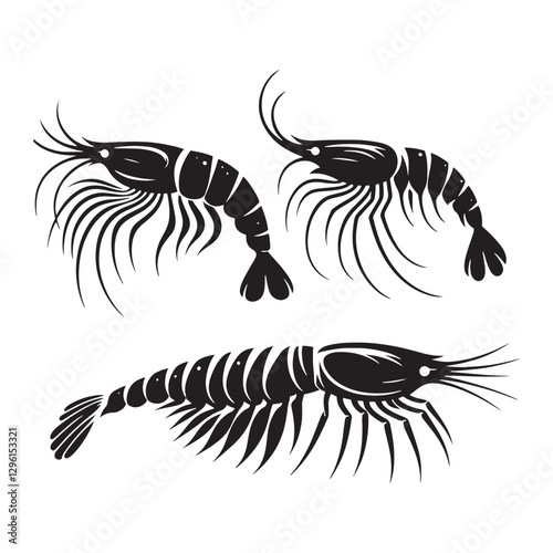 Suspended Krill silhouette, floating in the currents - Krill illustration - Minimalist Krill vector 