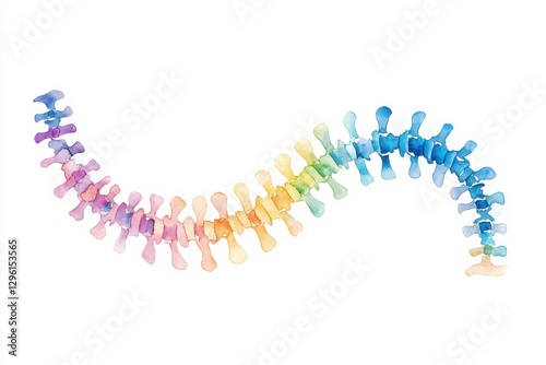 Watercolor spine art a colorful expression of anatomy studio digital illustration abstract creative concept, isolated on white background