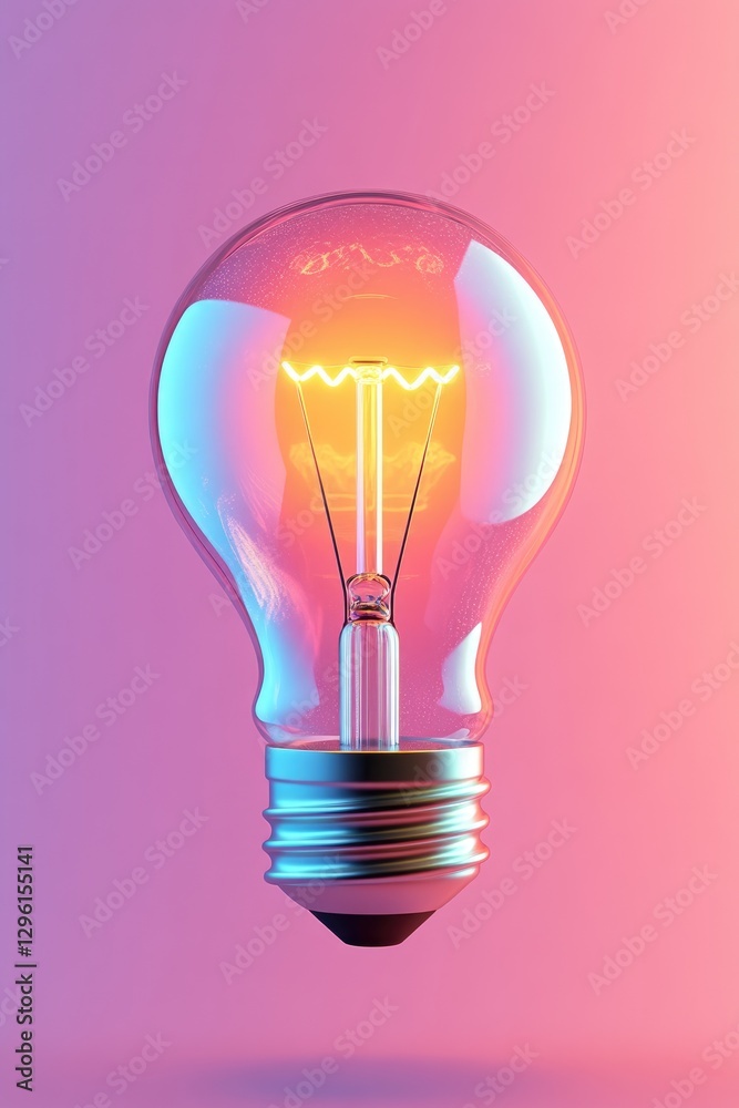 A brightly lit glass lightbulb with a colorful gradient background A brightly lit glass lightbulb with a colorful gradient background