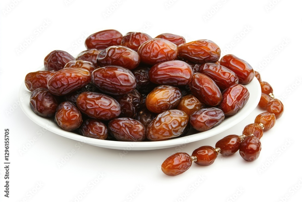 Dried Dates on Plate with Beads Dried Dates on Plate with Beads