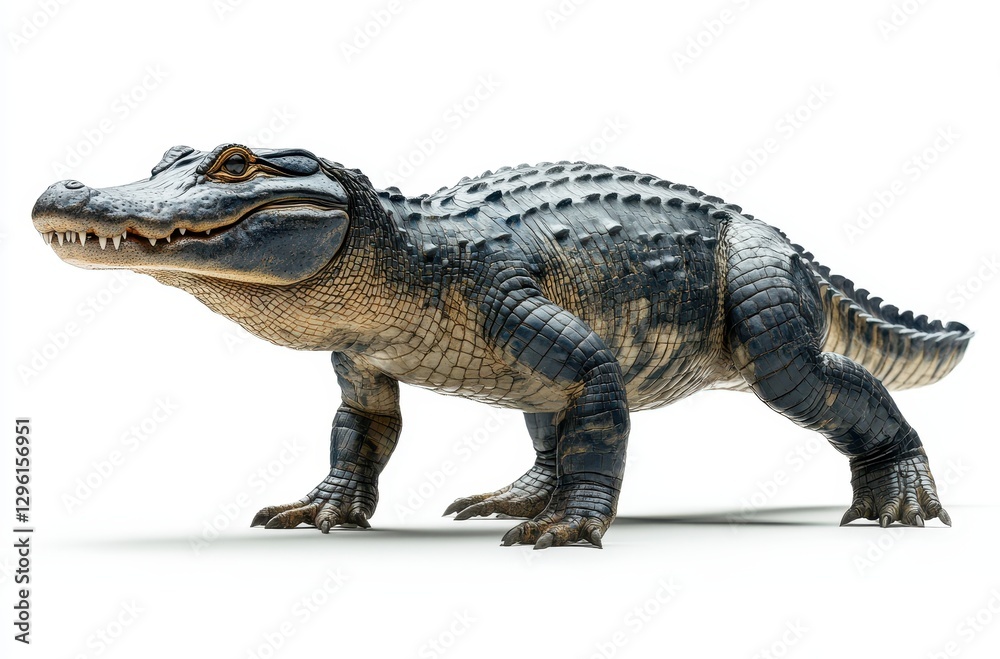 Obraz premium Realistic and Detailed Representation of a Crocodile-Like Creature on White Background Ideal for Educational and Creative Projects
