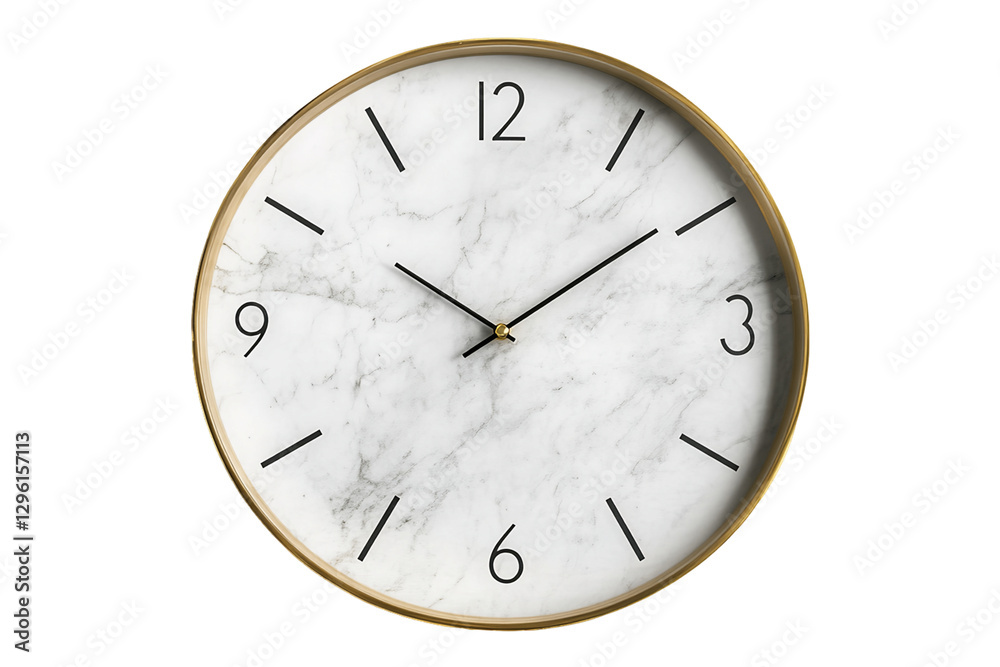 Minimalist White Marble Clock With Gold Frame At 2:53, PNG Minimalist White Marble Clock With Gold Frame At 2:53, PNG