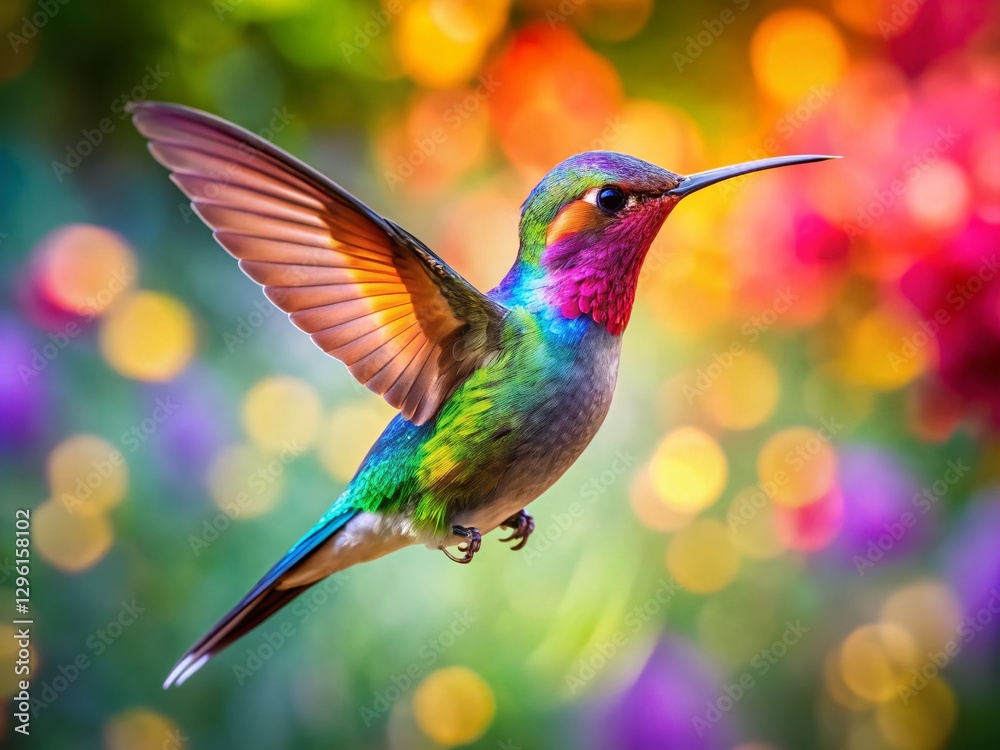 Fototapeta premium Blurred Motion Hummingbird in Flight, Long Exposure Photography, Vibrant Nature