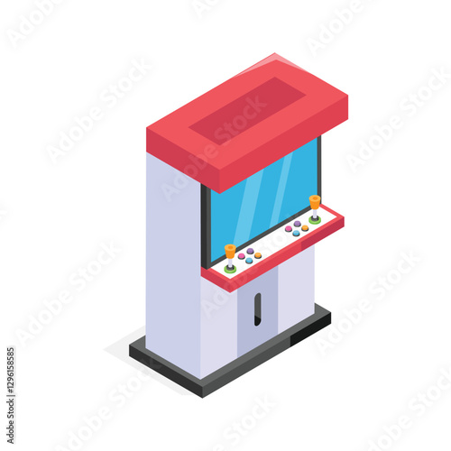 Classic arcade game machine with joystick and screen for gaming.