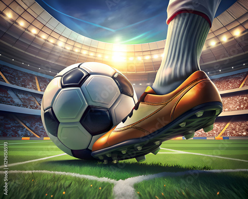Soccer Player Kicking a Ball in a Stadium
