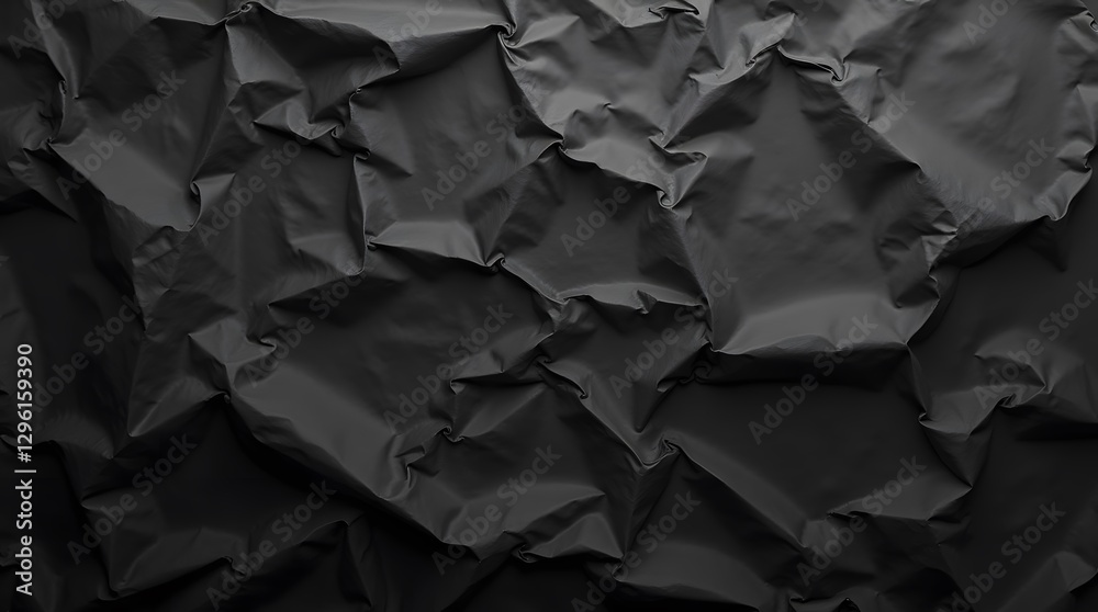 Crumpled Black Craft Paper Texture with Deep Creases, Matte Surface, Rugged Imperfections, Raw Grunge Artistic Background. Crumpled Black Craft Paper Texture with Deep Creases, Matte Surface, Rugged Imperfections, Raw Grunge Artistic Background.