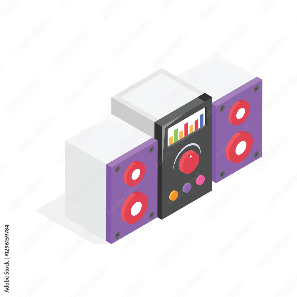 An eye catching, isometric illustration of a stereo system. An eye catching, isometric illustration of a stereo system.
