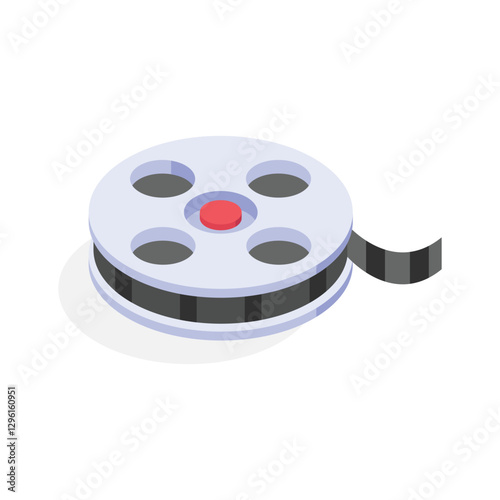 A stylized, isometric illustration of a film reel.