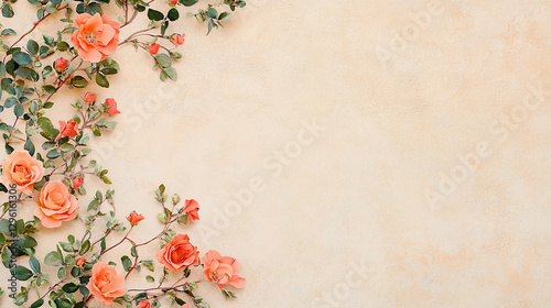 Pink rose plant on a vintage grunge background with copy space and text space ideal for greeting wishing card of mother's day, women's day, valentine's day and romantic designs