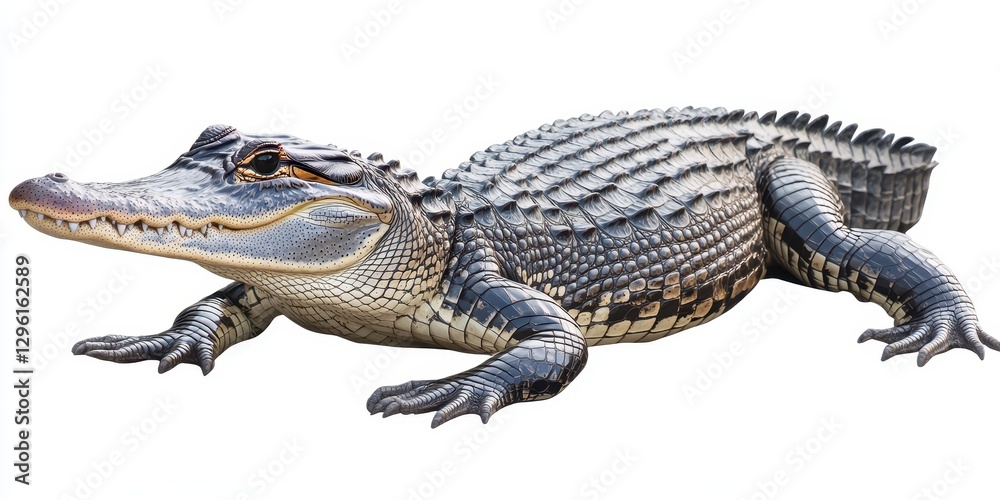 Naklejka premium Realistic crocodile sculpture with intricate skin detail showcasing natural habitat elements and lifelike texture on a neutral background