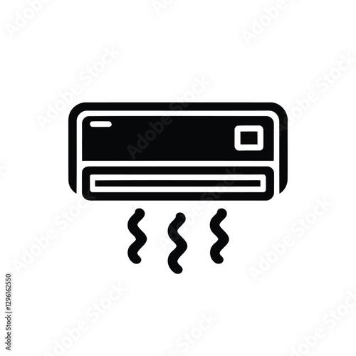 Silhouette Air Conditioner Icon with Cool Airflow. Minimalist AC Unit Vector Symbol. Cooling System HVAC Silhouette Icon. Home Appliance Cooling System Vector Icon