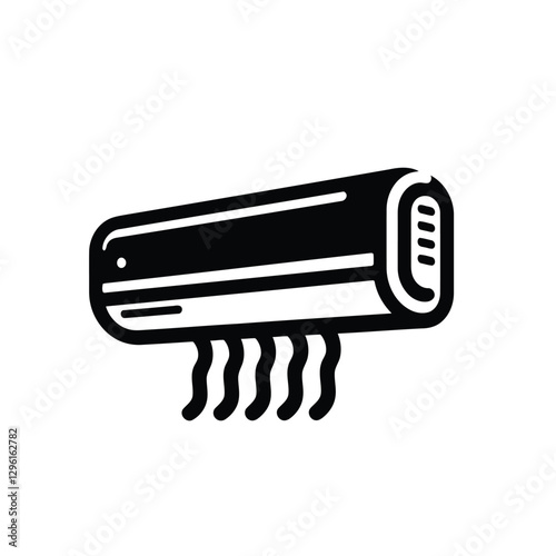 Silhouette Air Conditioner Icon with Cool Airflow. Minimalist AC Unit Vector Symbol. Cooling System HVAC Silhouette Icon. Home Appliance Cooling System Vector Icon