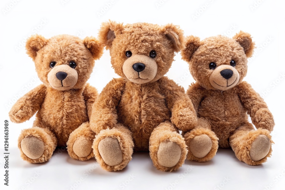 Brown Teddy Bear on White Background: Three Poses, Crisp Focus Brown Teddy Bear on White Background: Three Poses, Crisp Focus