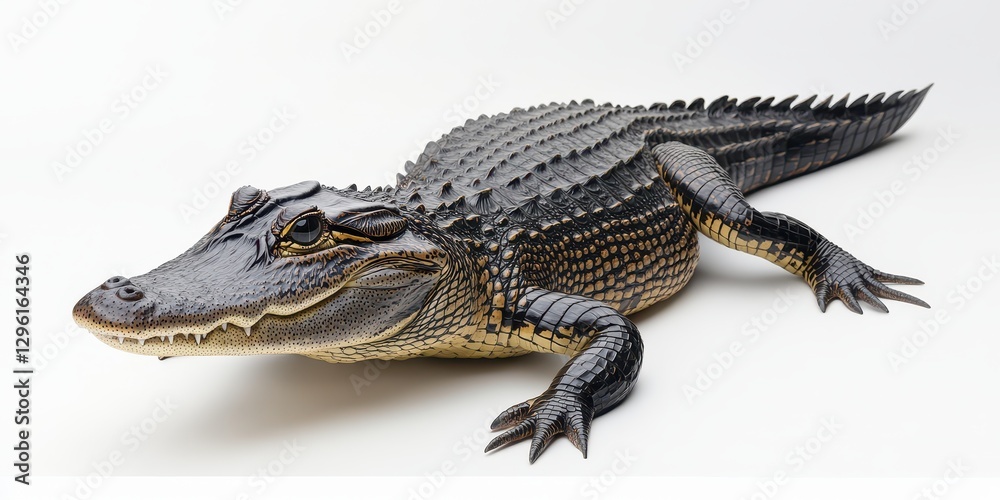 Fototapeta premium Realistic depiction of a crocodile on a white background showcasing detailed scales, sharp teeth, and an impressive body structure for wildlife enthusiasts