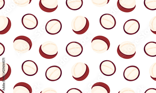 Macadamia nuts seamless pattern. Nuts and seeds background design. Vegan food ingredients. Vector illustration