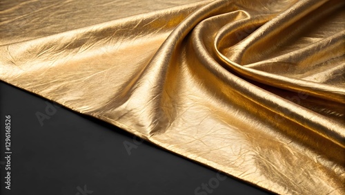Luxurious Gold Metallic Fabric with Elegant Folds on Black Background