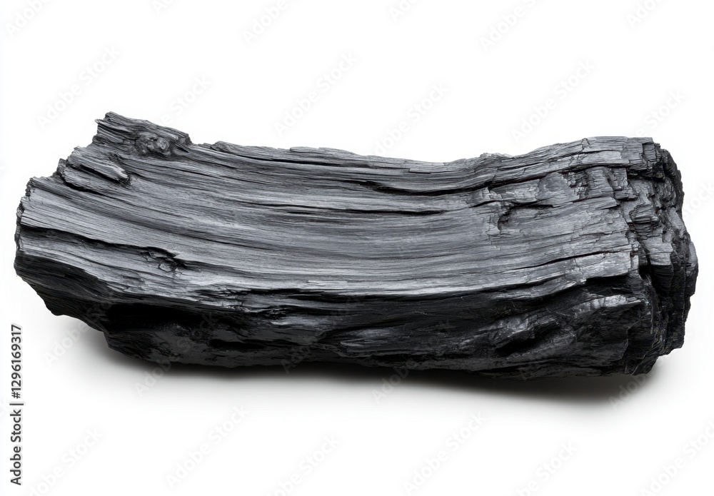 Unique Black Charcoal Log on White Background for Creative Projects Unique Black Charcoal Log on White Background for Creative Projects