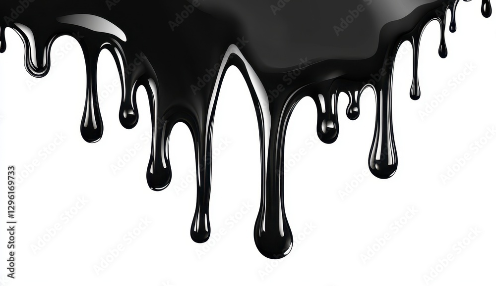 Flowing Black Paint Dripping on White Background for Art and Design Flowing Black Paint Dripping on White Background for Art and Design