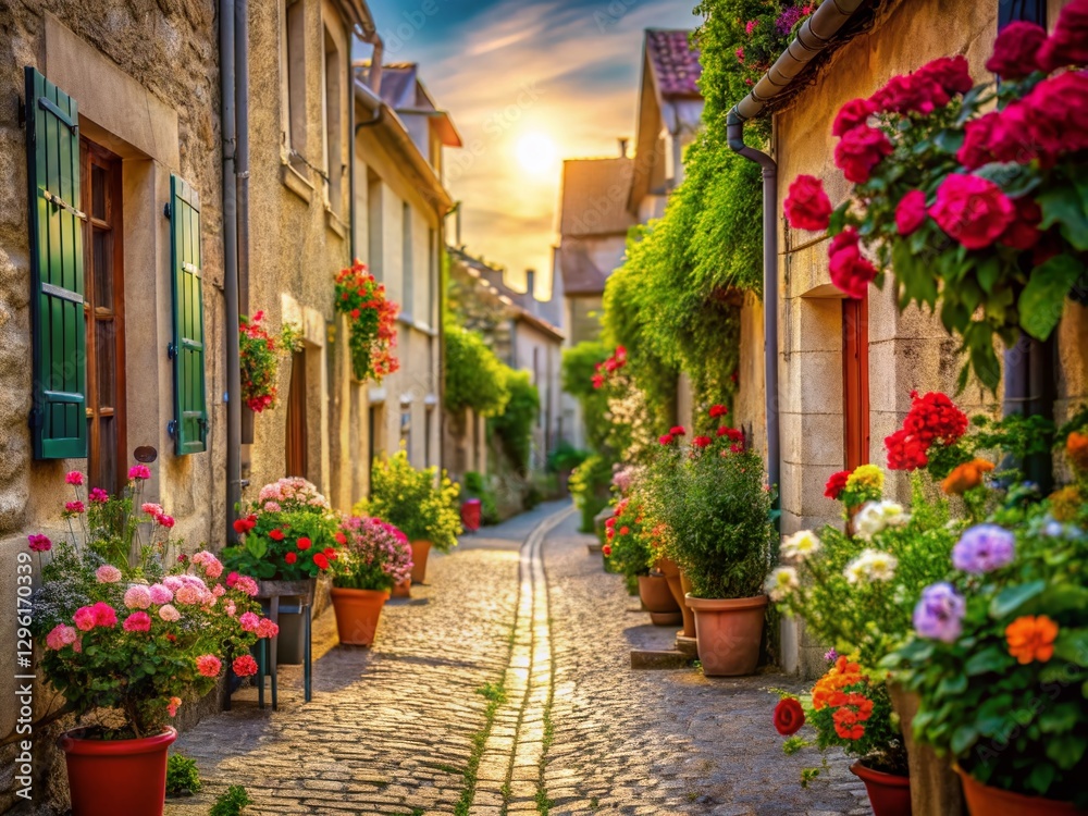 Obraz premium Charming Montargis Alleyway, France: Bokeh Photography - Picturesque French Street Scene