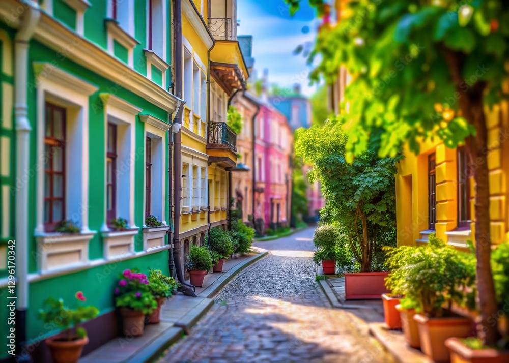 Fototapeta premium Charming Moscow Side Street House Facade - Tilt-Shift Photography