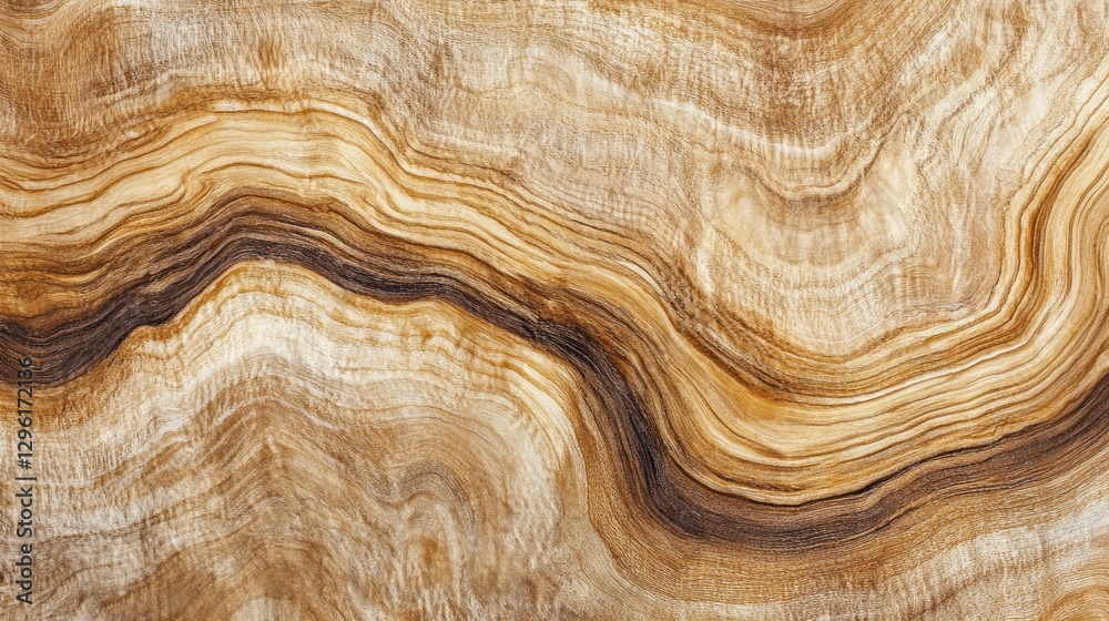 Naklejka premium Rich hues of gold and brown intertwine in mesmerizing patterns, showcasing the unique grain of timber. The flowing design captures the essence of natural beauty, inviting a sense of tranquility
