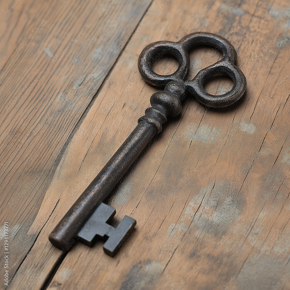 Old key on wood