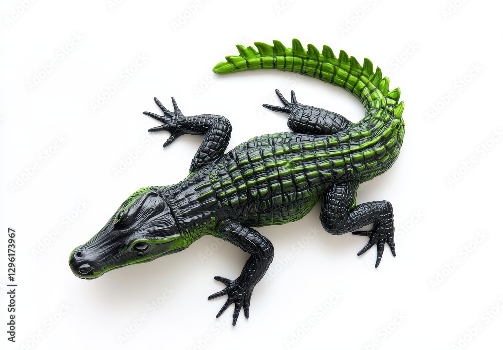 Naklejka premium Realistic Toy Alligator Figurine on White Background, Perfect for Educational Purposes, Playtime Activities, or Artistic Displays