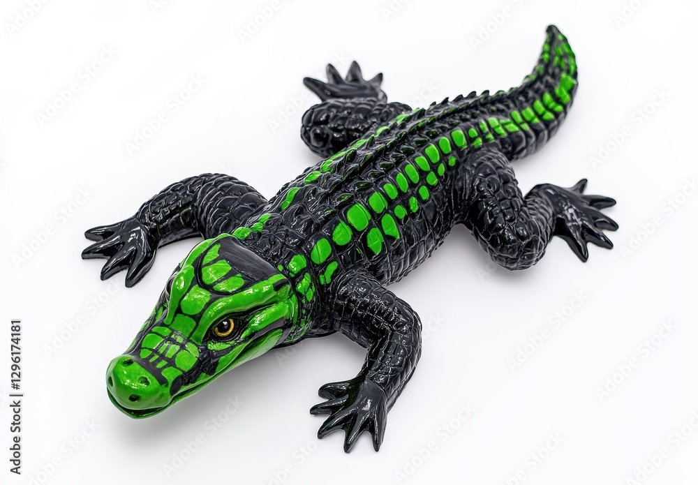 Naklejka premium Realistic Toy Crocodile with Vibrant Green and Black Coloration for Playtime and Educational Use in Creative Settings