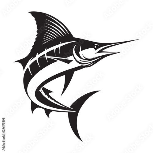 Chasing Marlin silhouette, a relentless force in the deep blue - Marlin illustration - Minimalist Marlin vector - Fish silhouette
