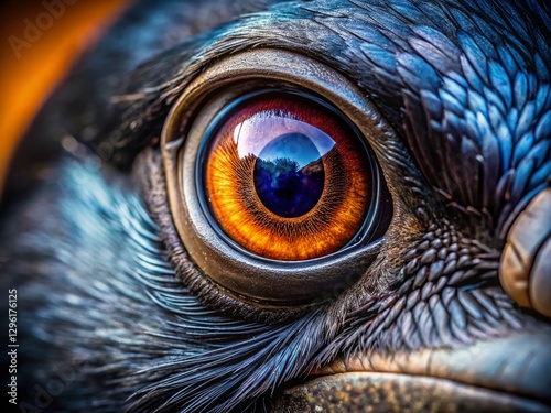 Close-up of a Fish Crow's Eye with its Nictitating Membrane Closed, Detailed Food Photography Style photo