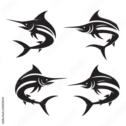 Dynamic Marlin silhouette, a stunning display of oceanic grace - Marlin illustration - Minimalist Marlin vector - Fish silhouette
