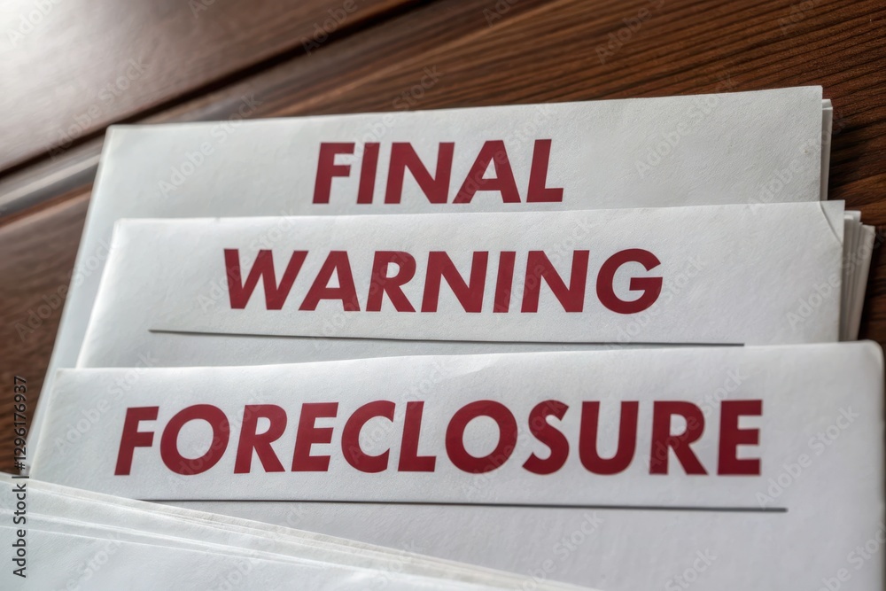 Bankruptcy and foreclosure concepts. A close-up image of documents indicating a final warning related to foreclosure, highlighting urgency and serious financial consequences. Bankruptcy and foreclosure concepts. A close-up image of documents indicating a final warning related to foreclosure, highlighting urgency and serious financial consequences.